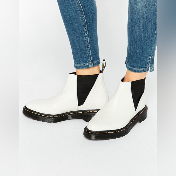 Dr Martens White Leather Bianca Chelsea Boots Size 7 - Picture 1 of 11